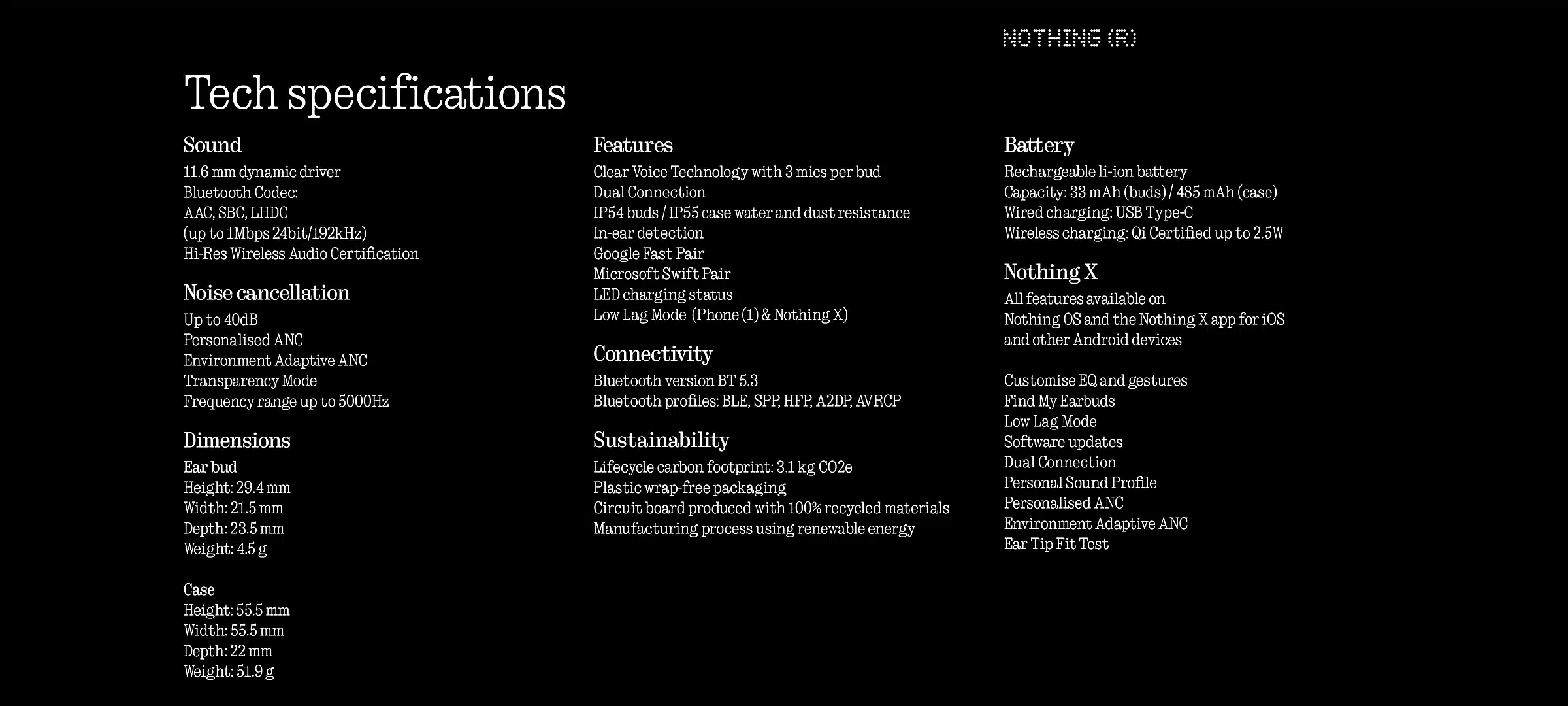 Nothing ear (2) Specifications