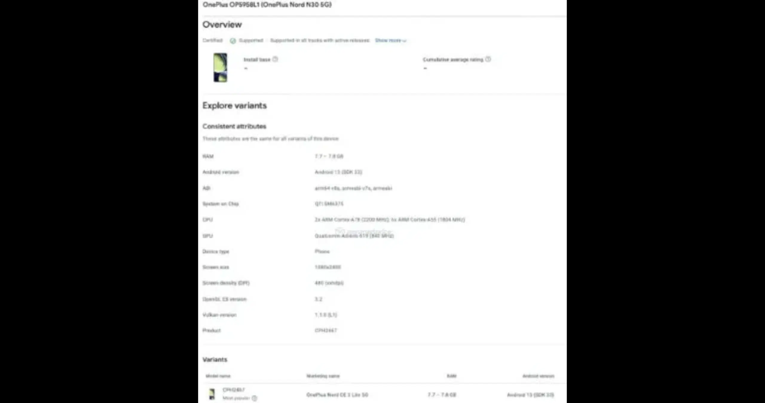 OnePlus Nord N30 5G appeared Google Play Console