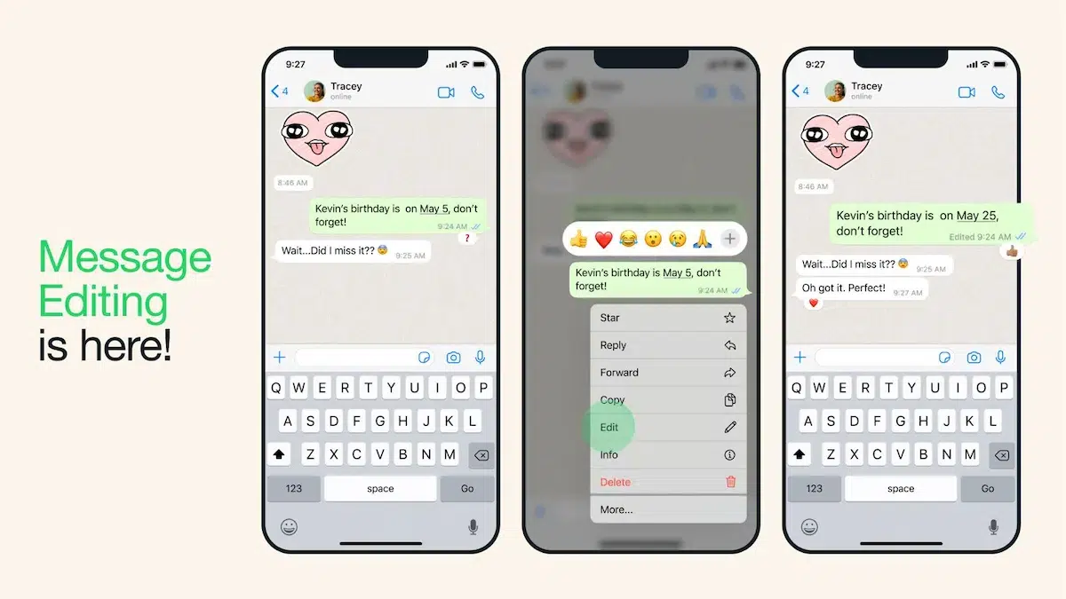Whatsapp sended Chats edit option live