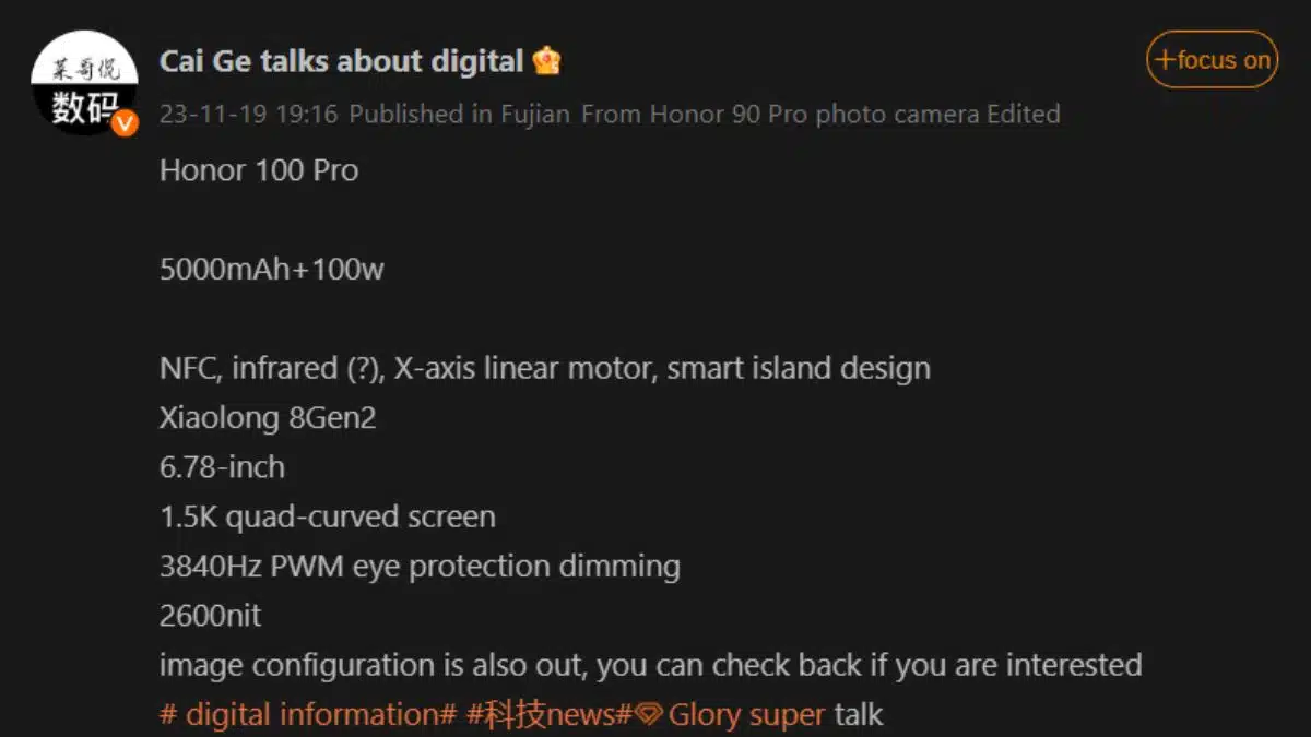 Honor 100, 100 Pro specifications