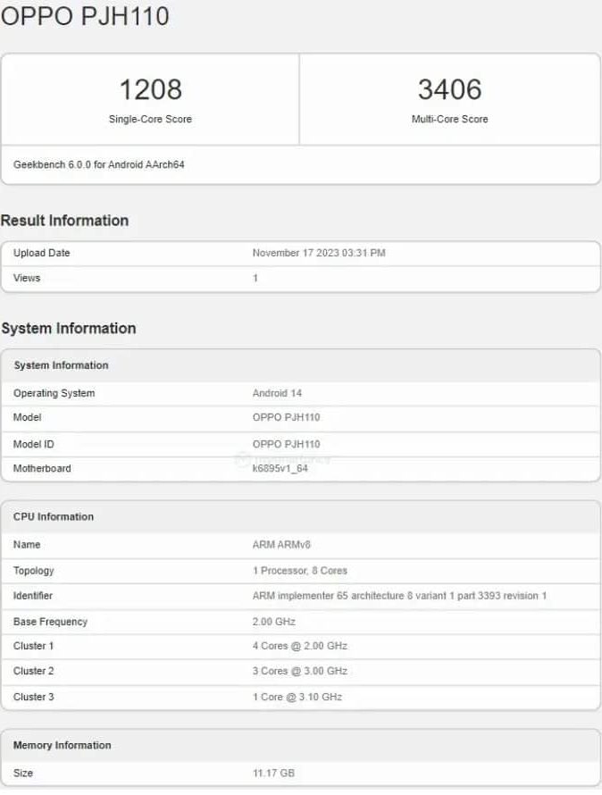 OPPO Reno 11 Geekbench