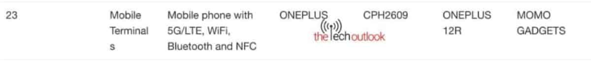 OnePlus 12R IMDA certification