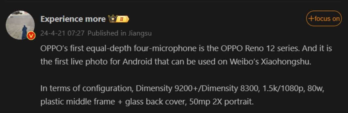 OPPO Reno 12 Pro Specifications Leaked