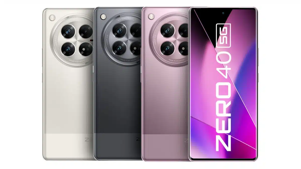 Infinix Zero 40 Color Options Moving titanium, Violet Garden, Rock black.